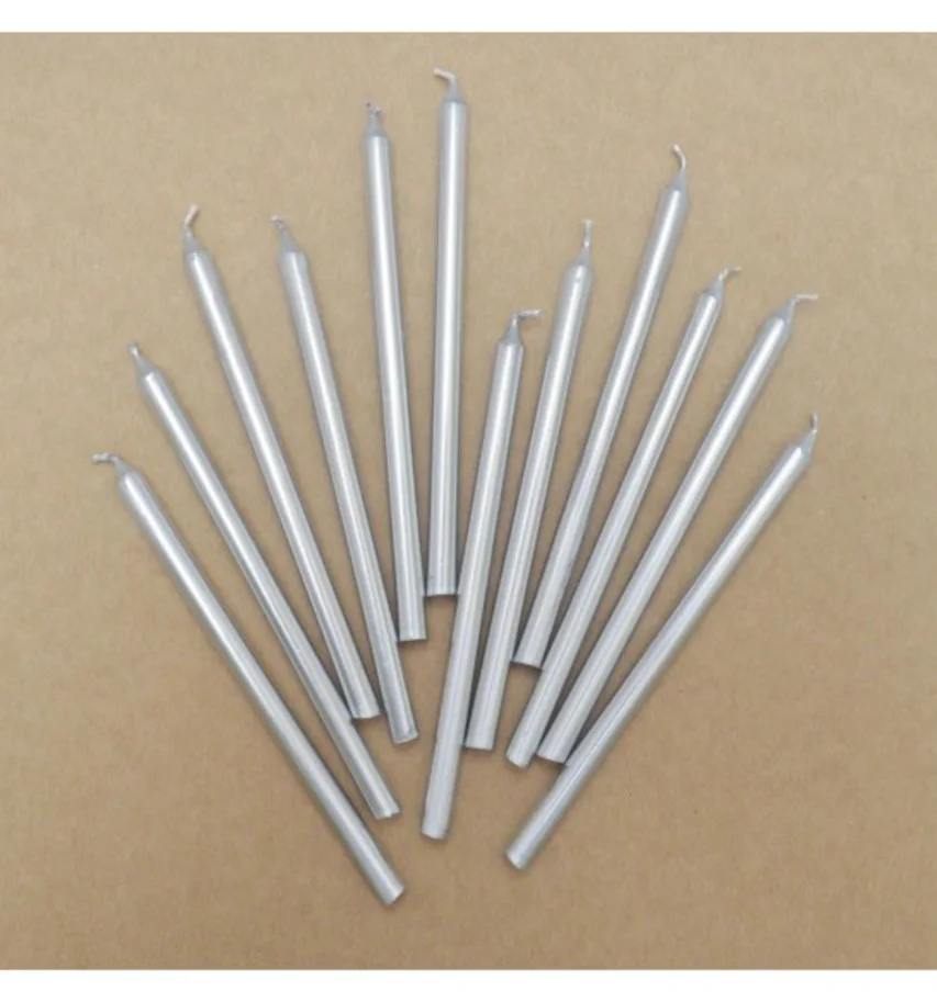 12er Set Kerzen lang 12cm silber