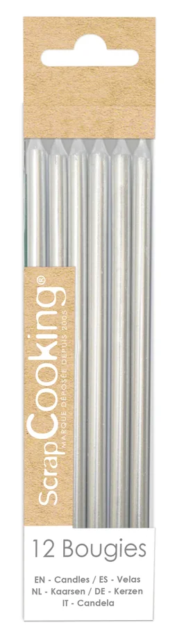 12er Set Kerzen lang 12cm silber