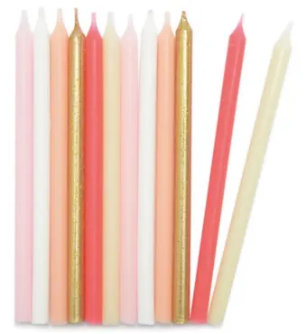 12er Set Kerzen lang 12cm rosa und gold