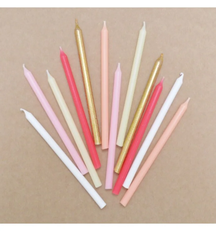 12er Set Kerzen lang 12cm rosa und gold