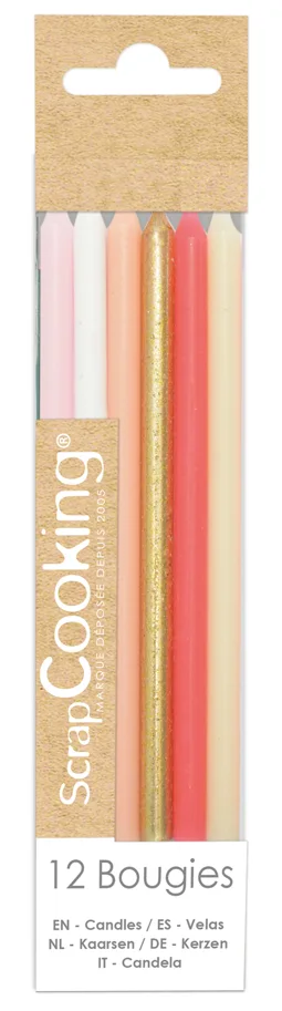 12er Set Kerzen lang 12cm rosa und gold
