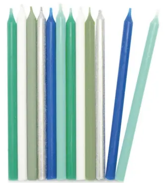 12er Set Kerzen lang 12cm blau und silber