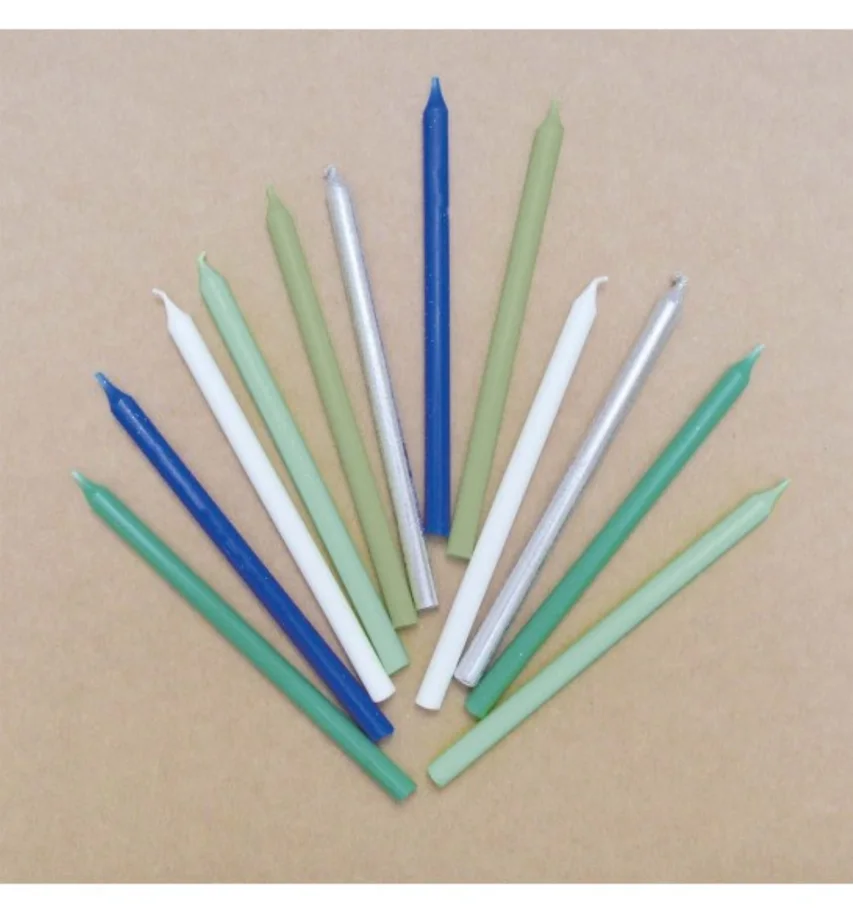12er Set Kerzen lang 12cm blau und silber