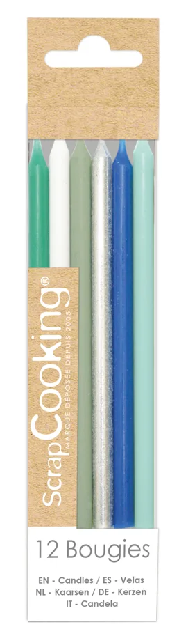 12er Set Kerzen lang 12cm blau und silber