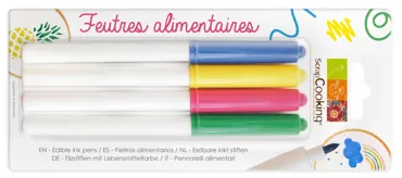 4 Lebensmittelstifte blau, gelb, pink, grün