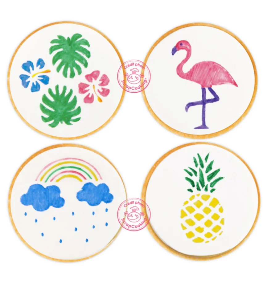 4 Lebensmittelstifte blau, gelb, pink, grün