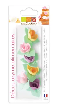 Wafer Deko. mini roses 6 Stk. mit white leaves