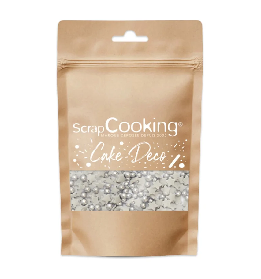 Zuckerstreusel Sterne und Perlen silber 55g