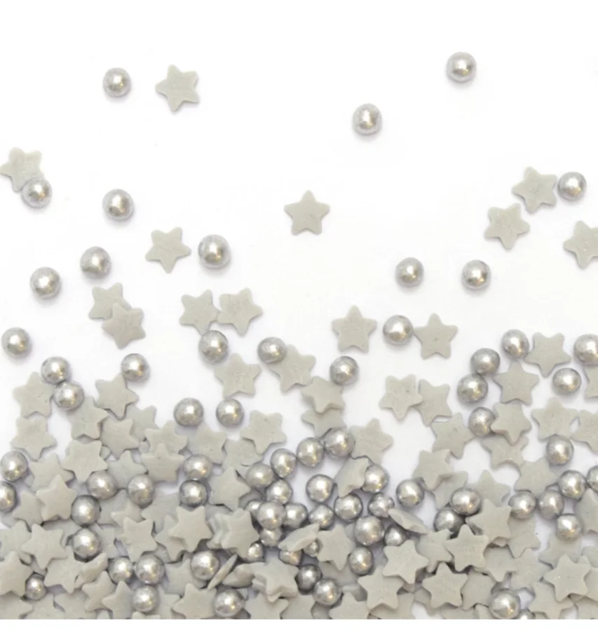 Zuckerstreusel Sterne und Perlen silber 55g
