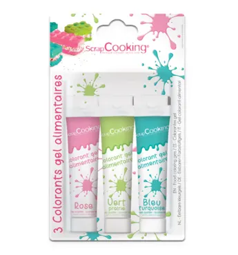 3er Set Lebensmittelfarbe Gel, hellgrün, pink, türkis 3x20g