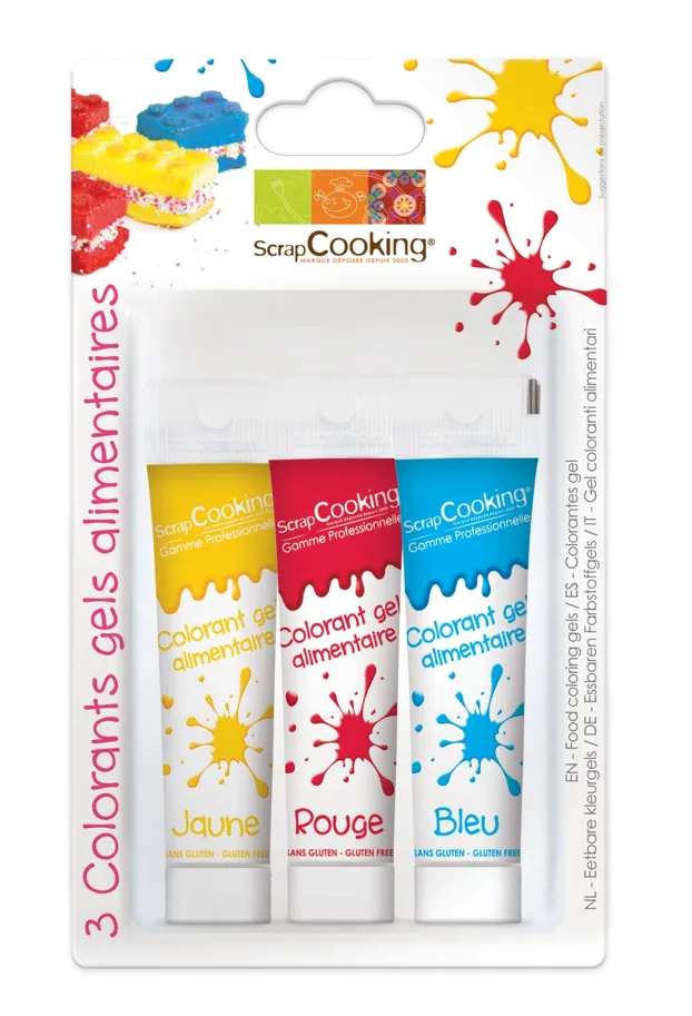 3er Set Lebensmittelfarbe Gel, rot, blau, gelb 3x20g