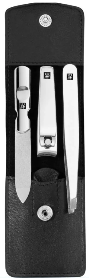 3tlg. Taschen-Etui, Rindleder, schwarz
