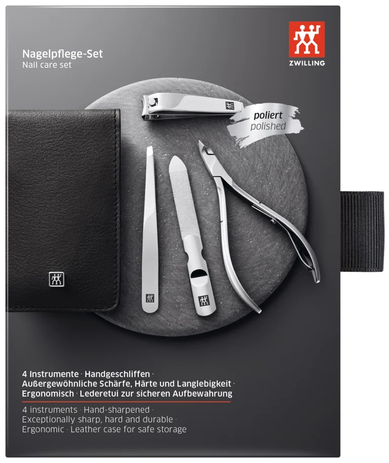 4tlg. Taschen-Etui, Rindleder, schwarz