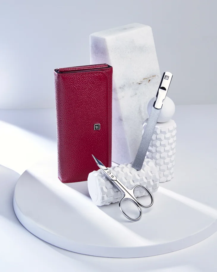 5tlg Classic INOX Rahmenetui Leder, rot
