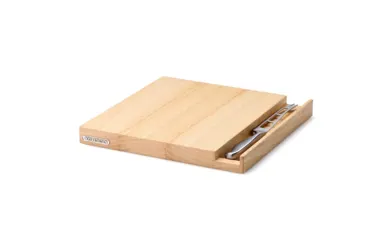 Gummibaum Käsebrett mit Messer geölt, 25x25x2.5 cm