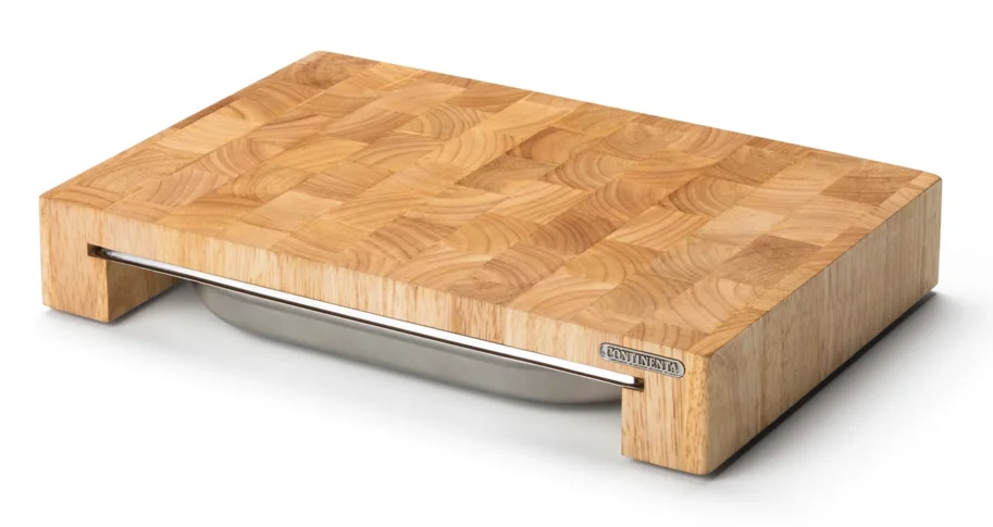 Stirnholz Schneidebrett m. Edelstahl Schublade, 39x27x6 cm