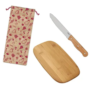 3er Set Aperitif, Schneidebrett, Salamimesser, Sack