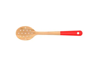 Kochlöffel gelocht 30x6.5cm rot Bambus
