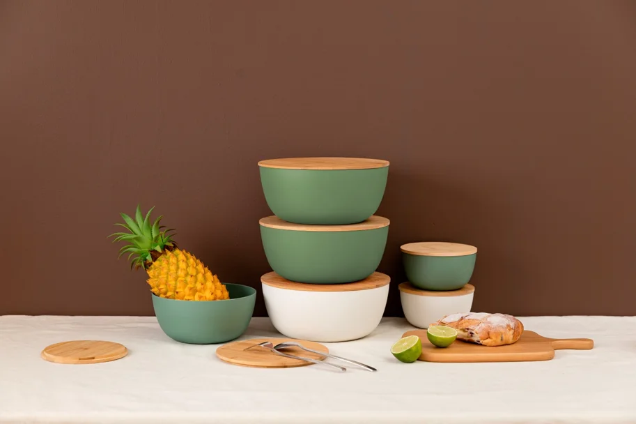 Salatschüssel mit Bambusdeckel, grün, D14cm