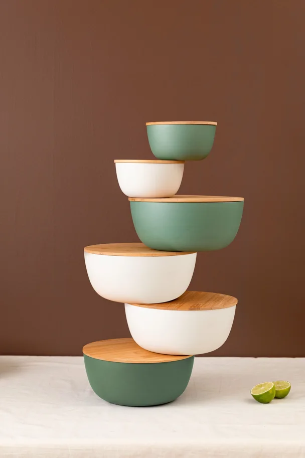 4-tlg. Set Salatschüsseln D14,19,23.5,28cm, cream, grün