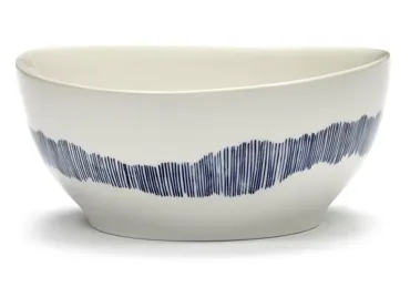 Otto. Feast Schüssel 16x16x7.5cm White Swirl-Stripes Blue