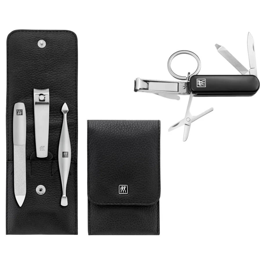 3tlg. Taschenetui Leder schwarz & Multi Tool