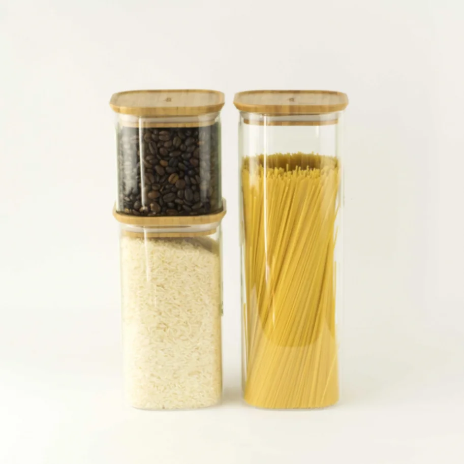 3er Set Vorratsglas mit Bambusdeckel 0.8, 1.4, 2.2l