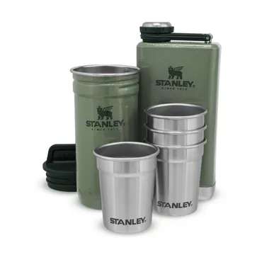 Pre-Party Shot Glass + Flask Set hammertone green