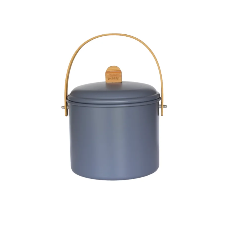 Kompostbehälter 3.5l Metall navy und Bambus mit Kohlefilter