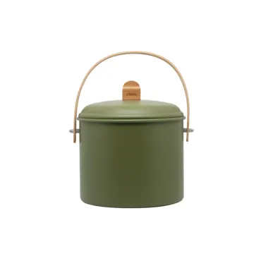 Kompostbehälter 3.5l Metall olive und Bambus mit Kohlefilter