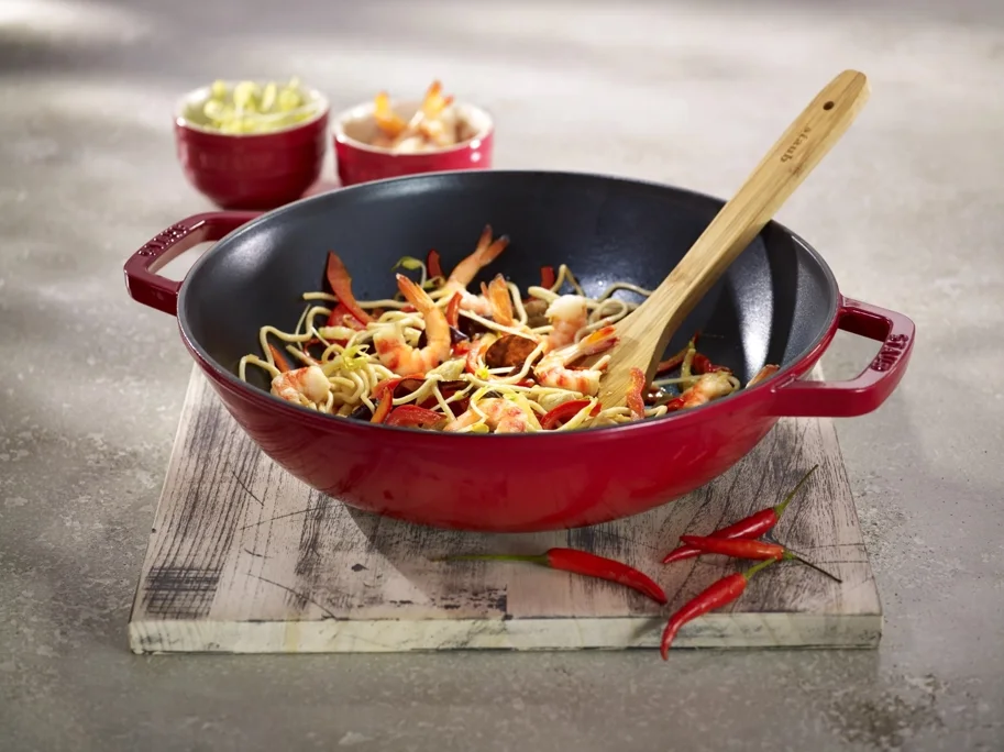Wok mit Glasdeckel Kirsch-Rot 4.4 lt., 30cm