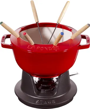 Fondue Set Kirsch-Rot m. 2 Griffen, rund. 20cm