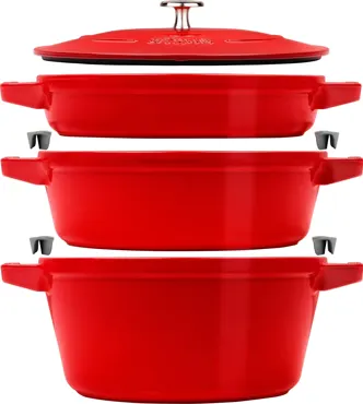 Cocotte 4tlg. 24cm, rund, Kirsch-Rot, stackable