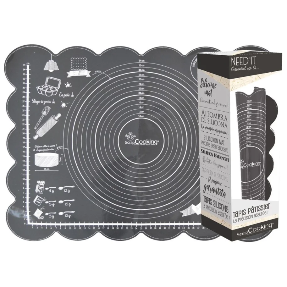 Silikonbackmatte schwarz inkl. Hilfslinien u. Rezept