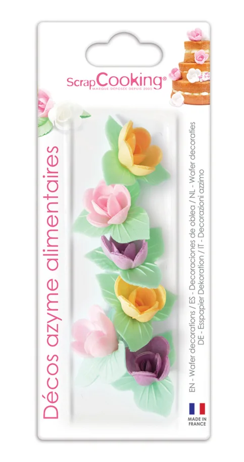 Wafer Deko. mini roses 6 Stk. mit white leaves