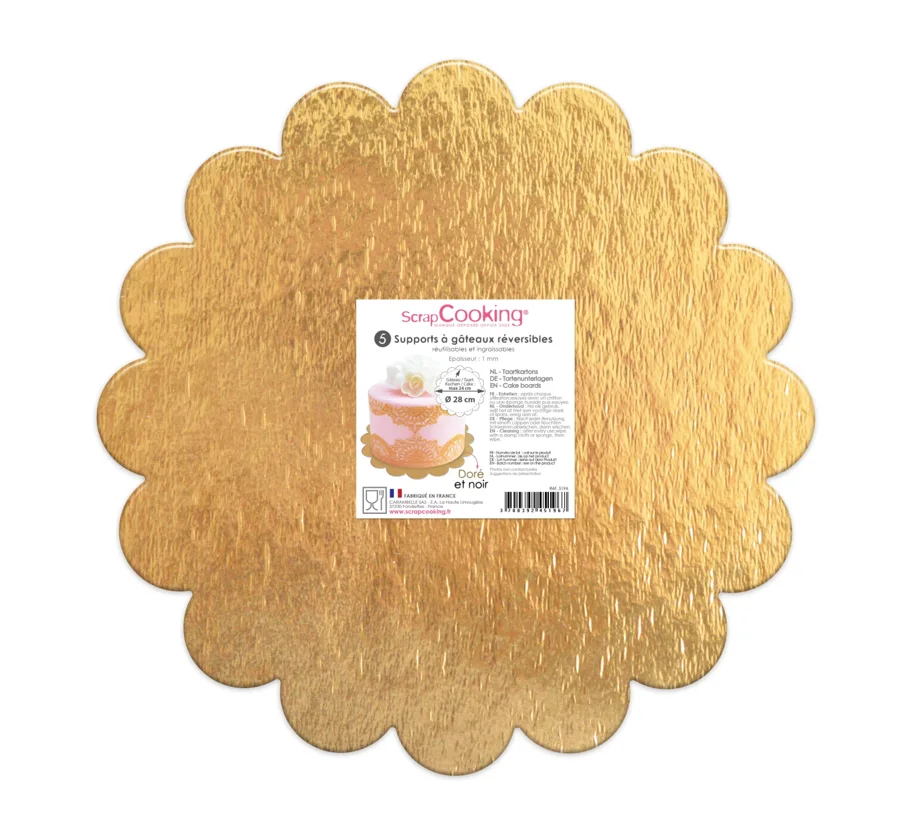 5 Stk. Kuchenhalter Blumenform gold/schwarz D24cm