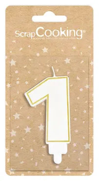 Kerze Nummer 1 weiss mit Goldrand 8cm