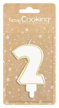 Kerze Nummer 2 weiss mit Goldrand 8cm