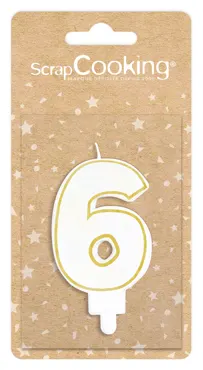 Kerze Nummer 6 weiss mit Goldrand 8cm