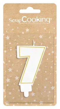 Kerze Nummer 7 weiss mit Goldrand 8cm