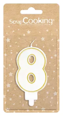 Kerze Nummer 8 weiss mit Goldrand 8cm