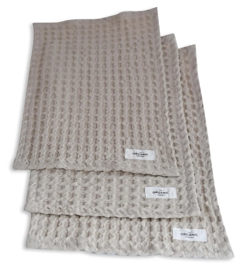 Big Waffle 3er Set Waschlappen 24x40cm stone Biobaumwolle