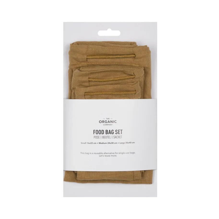 Food bag 3er Set Beutel khaki Biobaumwolle