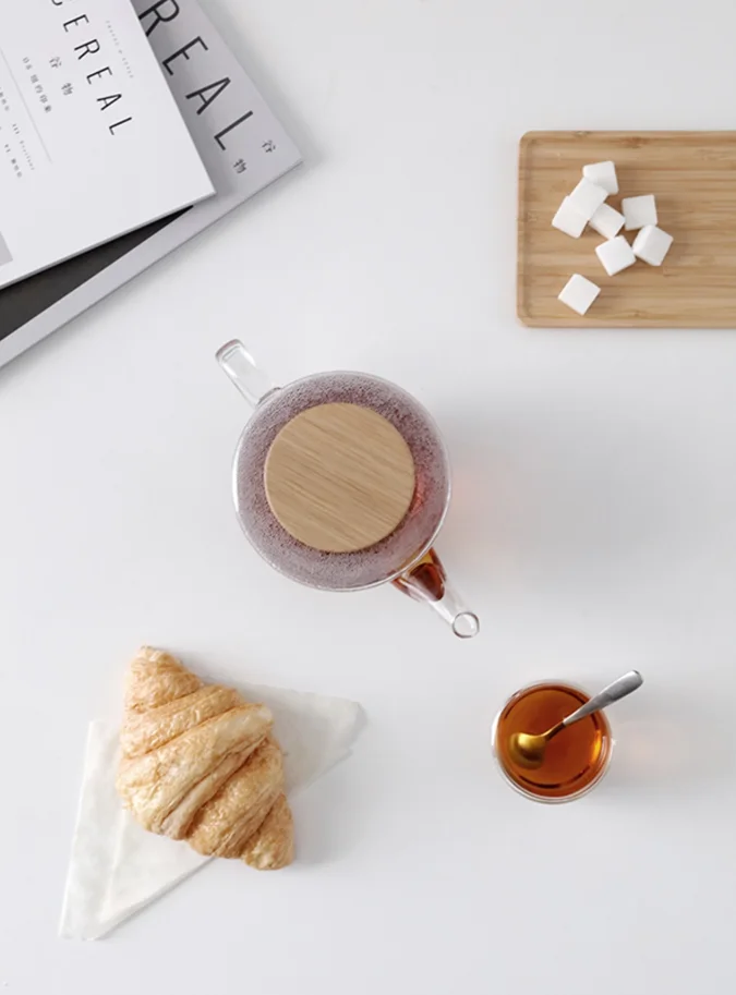 Infusion Teekrug mit Holzdeckel 1l Borosilikat