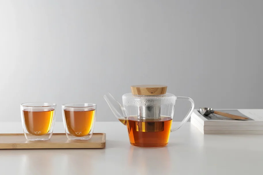 Infusion Teekrug mit Holzdeckel 1l Borosilikat