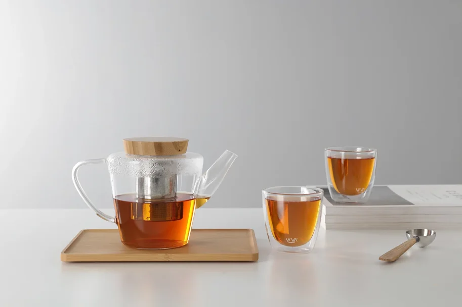 Infusion Teekrug mit Holzdeckel 1l Borosilikat