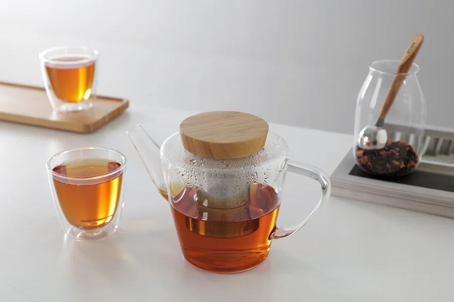 Infusion Teekrug mit Holzdeckel 1l Borosilikat