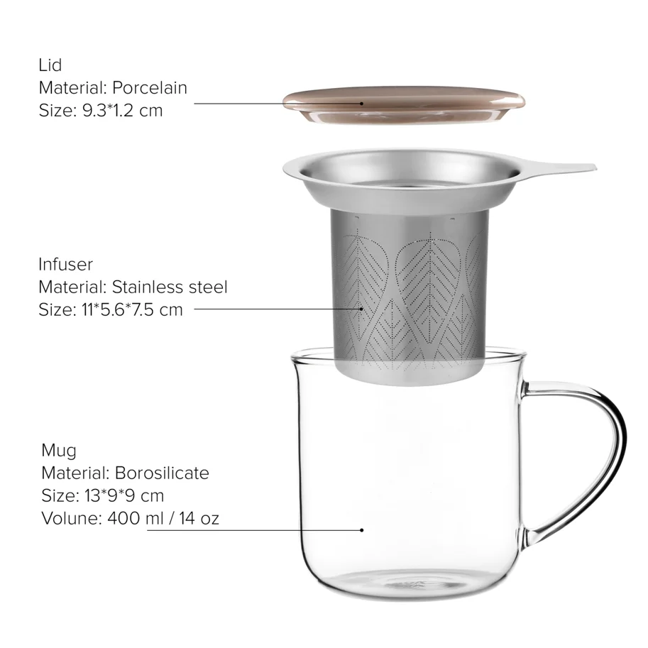 Minima Eva Teetasse mit Infuser 400ml Borosilikat braun