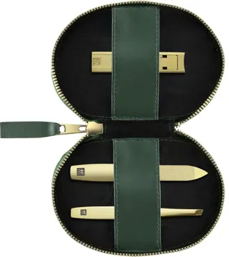 3tlg. Nagelpflege-Etui mit Nagelknipser grün