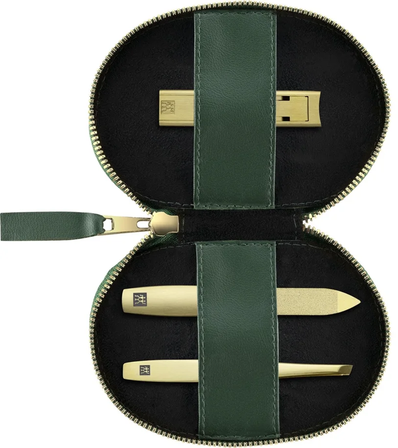 3tlg. Nagelpflege-Etui mit Nagelknipser grün